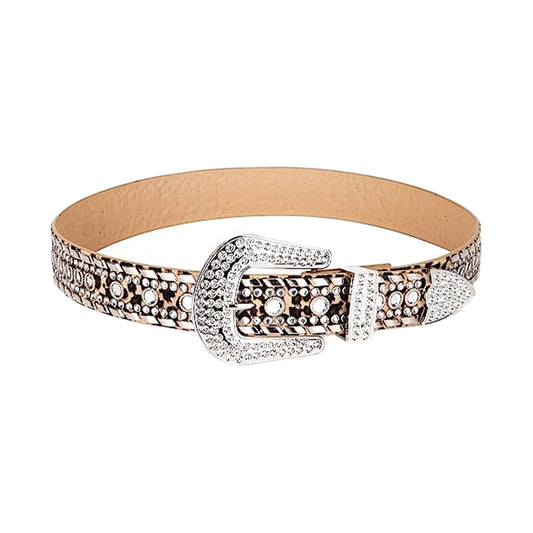 Leopard Print Western Cowboy Kippy Rhinestone Belt