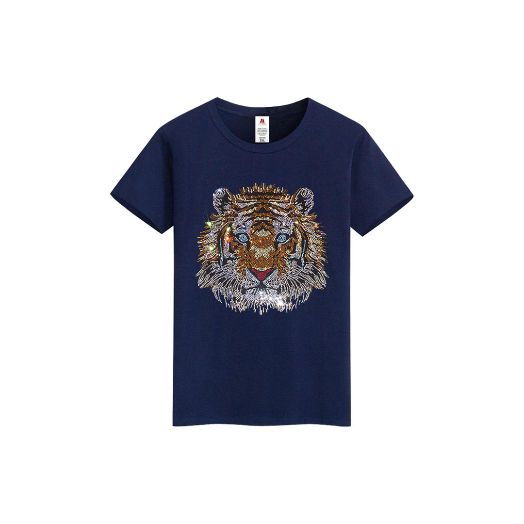 Men's Rhinestone Tiger Print Streetwear Short Sleeve Bling Sparkling Diamond T-Shirt