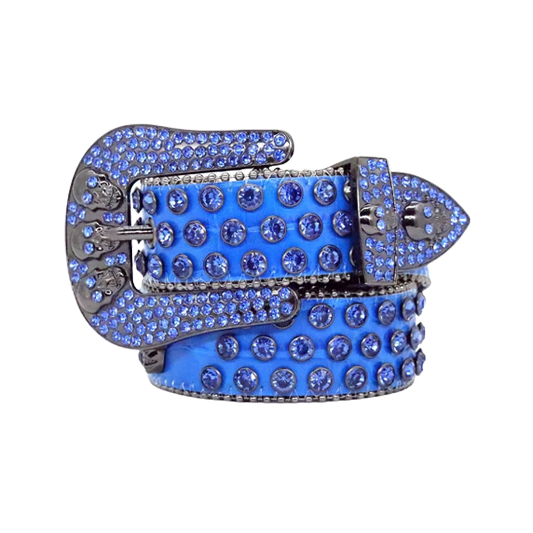 Skull Buckle Blue Strap With Blue Studded Rhinestone Belt  display picture 2