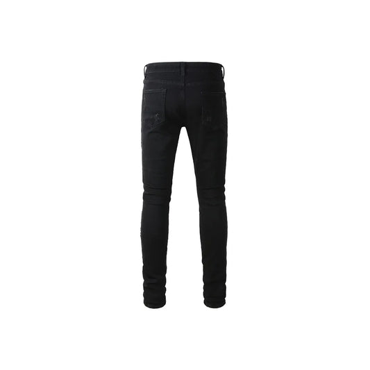 Men's Ripped Patchwork Crystal Stones Denim Jeans