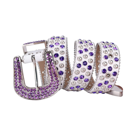 White Strap With Crystal & Purple Studded Rhinestone Belt