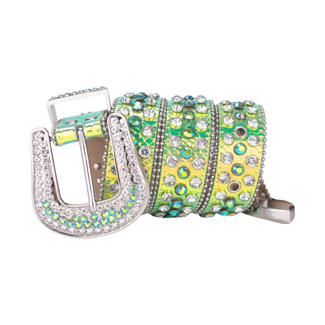 Shiny Green Strap With Crystal Studded Rhinestone Belt