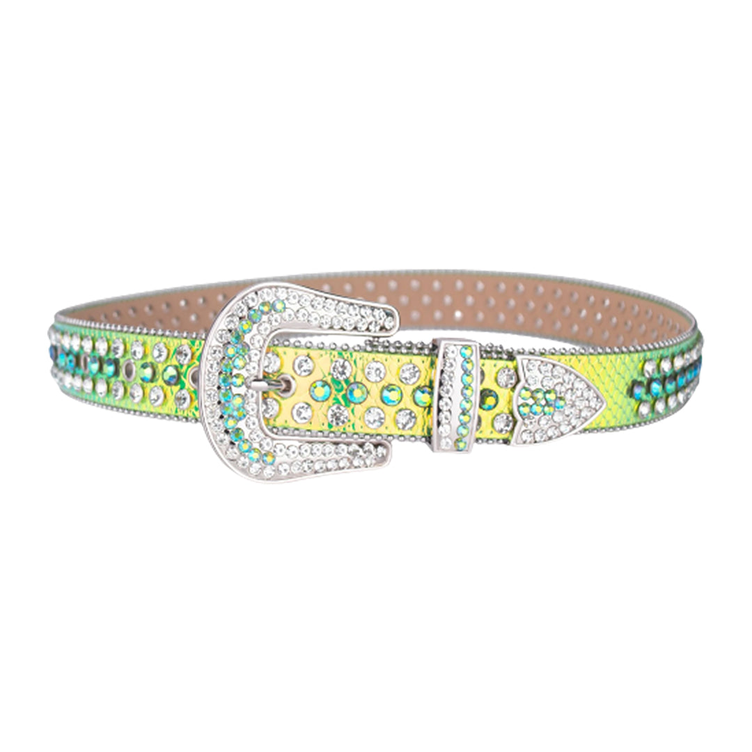 Shiny Green Strap With Crystal Studded Rhinestone Belt