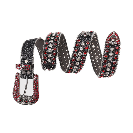 Skull Black Strap With Red & Silver Rhinestone Belt