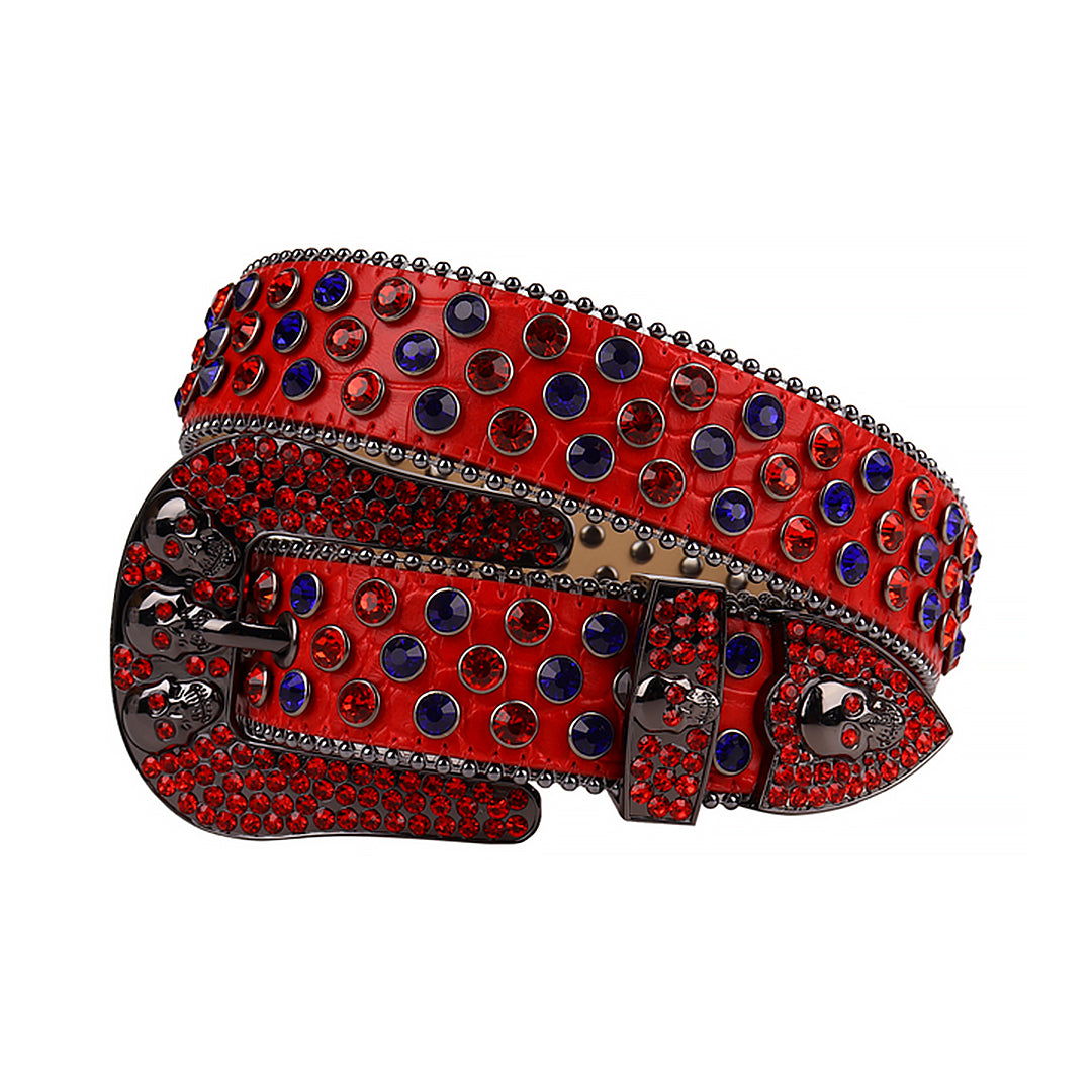 Studded Red and Blue Belt Snake Multi Colour Strap With Red & Blue Studded Rhinestone  main image 4