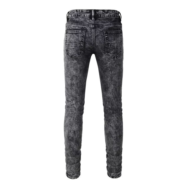 Men's Gray Black Quality Blank Ripped Jeans