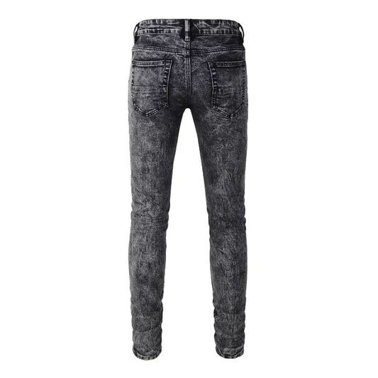 Men's Gray Black Quality Blank Ripped Jeans