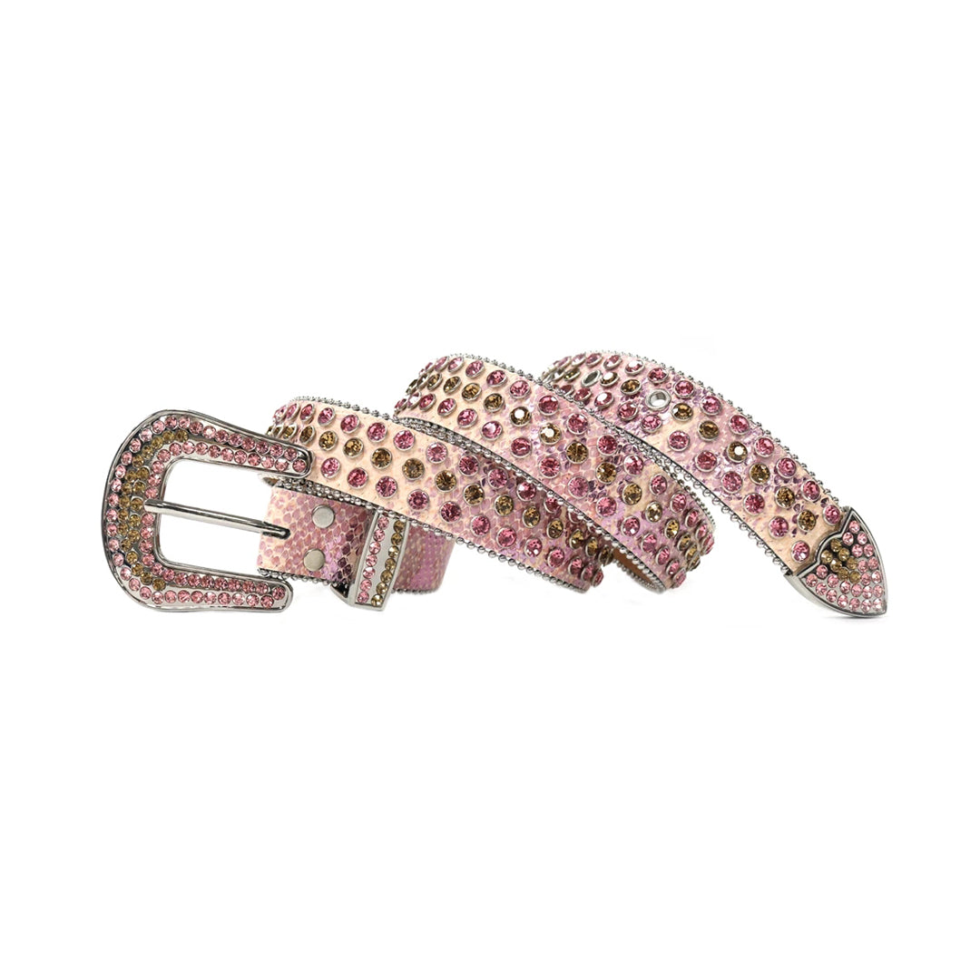 Shiny Pink Strap With Pink & Brown Rhinestone Belt