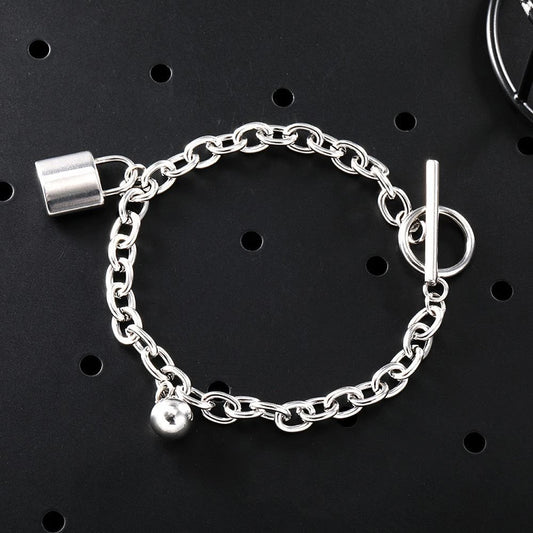 Trendy Titanium Steel Silver Small Lock Bracelet