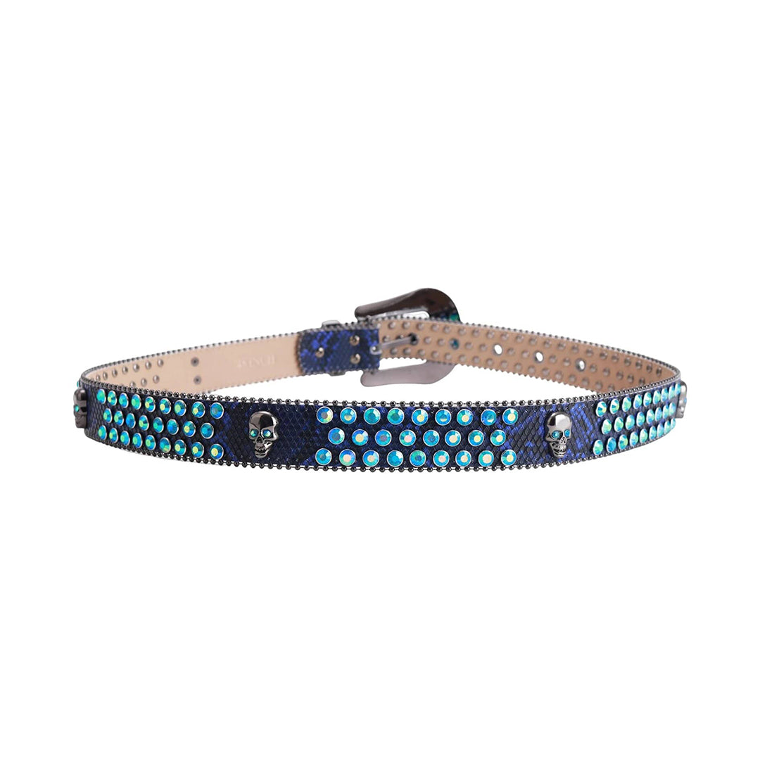 Blue Strap Skull Buckle With Studded Blue Rhinestone Belt