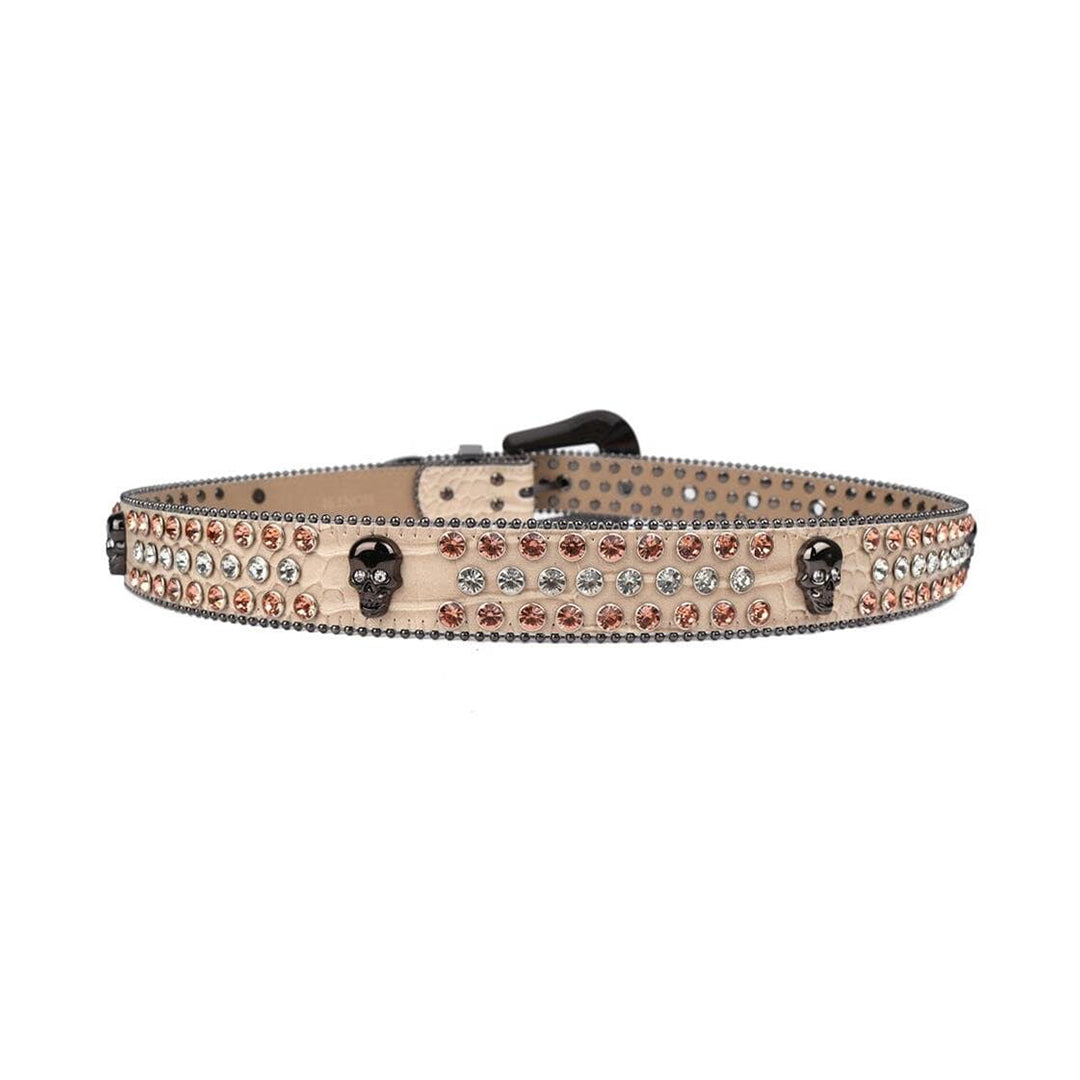 Skull Beige Strap With Shiny Gold & Silver Rhinestone Belt
