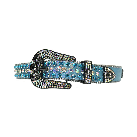 Shiny Skull Blue Strap With Blue & Multi Rhinestone Belt
