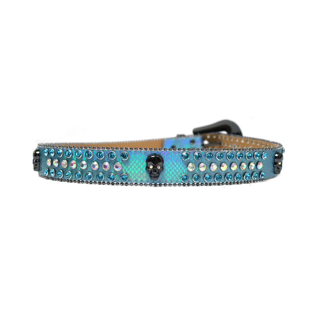 Shiny Skull Blue Strap With Blue & Multi Rhinestone Belt