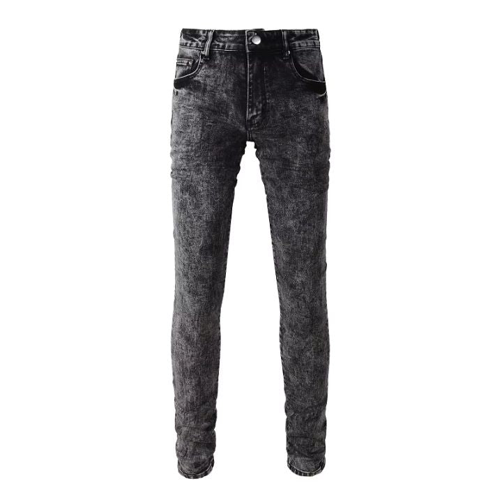 Men's Gray Black Quality Blank Ripped Jeans