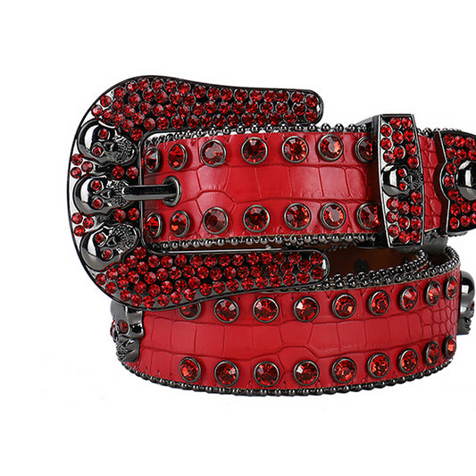 Red Strap Skull Buckle With Red Rhinestone Belt