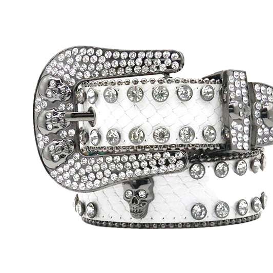 Skull White With Crystal Studded Rhinestone Belt