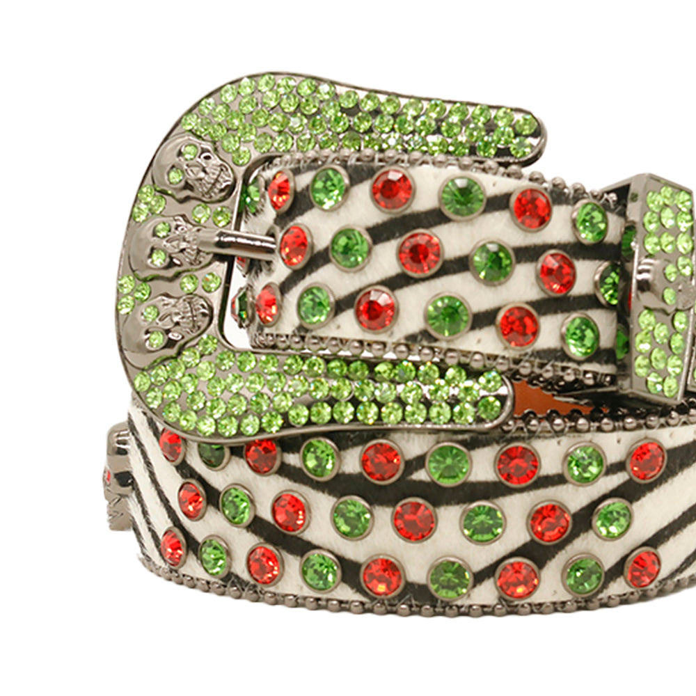 Skull White With Green & Red Rhinestone Belt