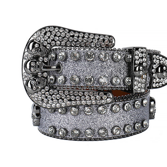 Skull Grey With Shiny Grey Rhinestone Belt