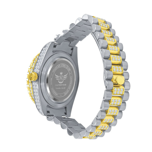 Gold Iced Out Round Cut Rhinestone Watch