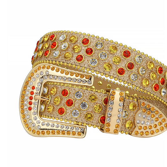 Gold Strap With Multi Crystal Rhinestone Belt