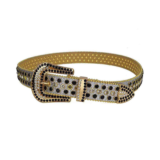 Silver Strap With Black & Crystal Studded Rhinestone Belt