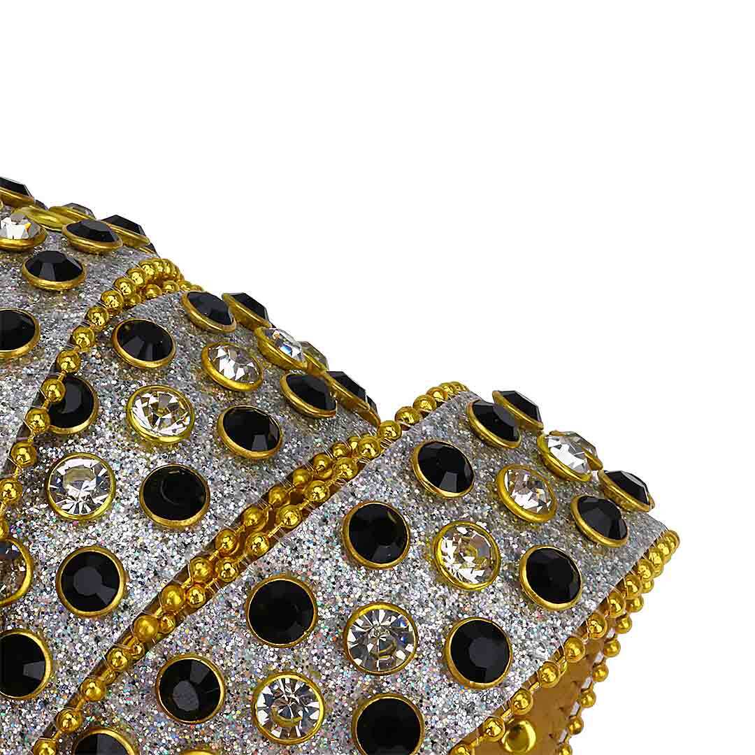 Silver Strap With Black & Crystal Studded Rhinestone Belt