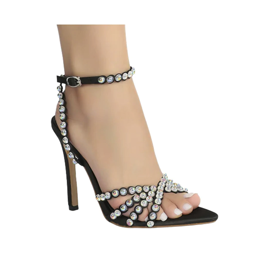 Women's Bling Pearl Heel Narrow Band Party Sandal