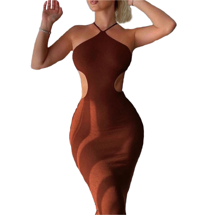 Women's Knitted Dress Halter Neck Sexy Sleeveless Dress