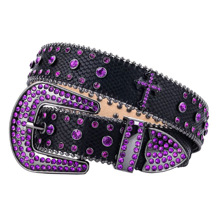 Purple Cross Rhinestone Belt with Stones
