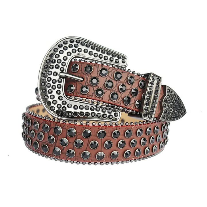 Elegant Brown and Black Rhinestone Belt Buy Brown Ladies Western Belt With Black Rhinestone Buckle main image 3