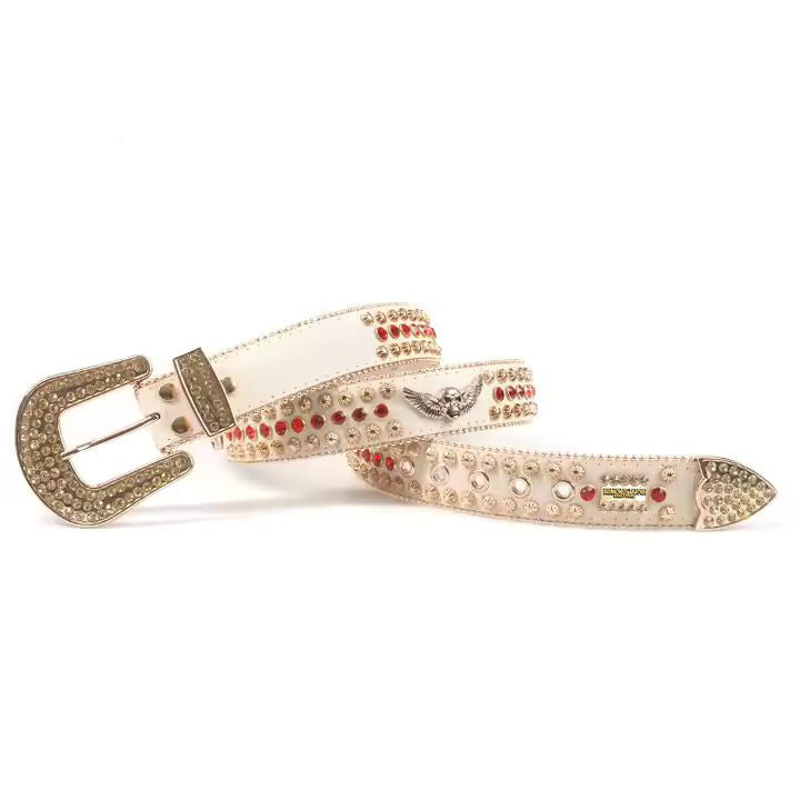 Sparkle Rhinestone Belt with Skull Wings & Studded