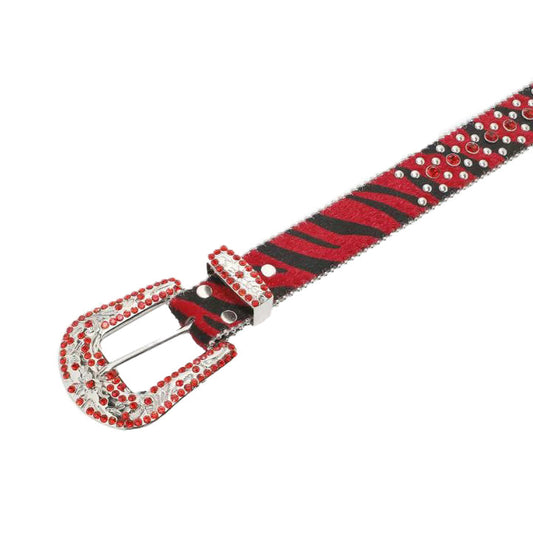 Black & Red Zebra Bling Rhinestone Belt