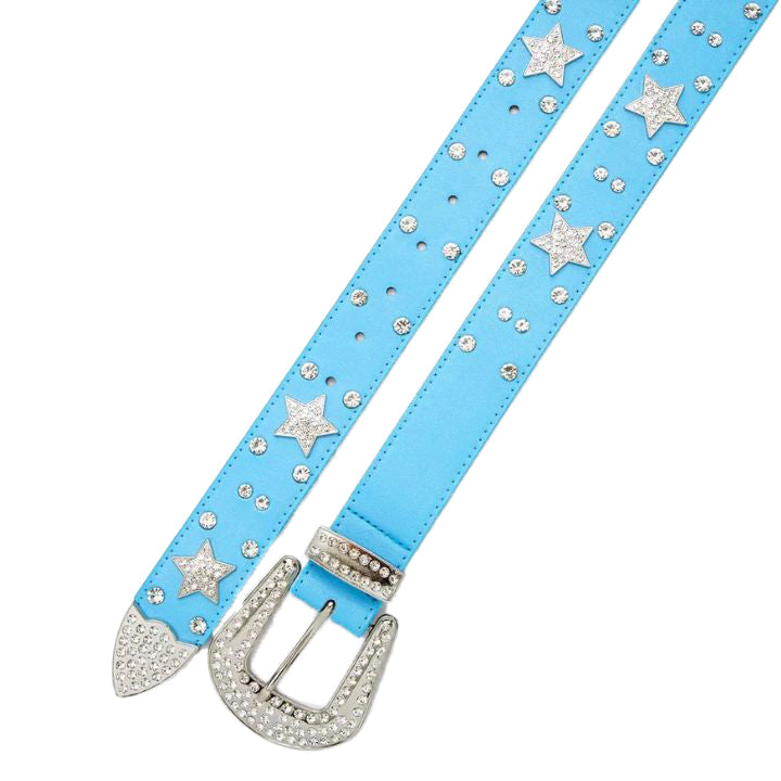Light Blue Star Stud Bling Rhinestone Belt