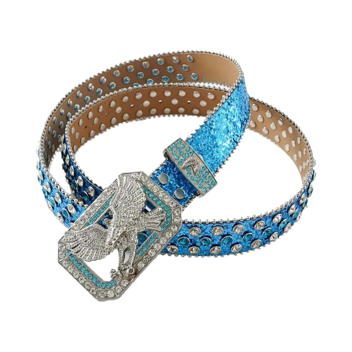 Blue Eagle Buckle Rhinestone Bling Belt