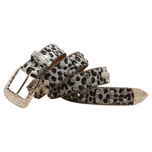 Leopard Print Rhinestone Western Belt