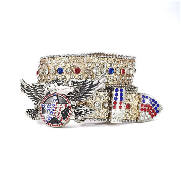 Gold American Eagle Star Rhinestone Belt