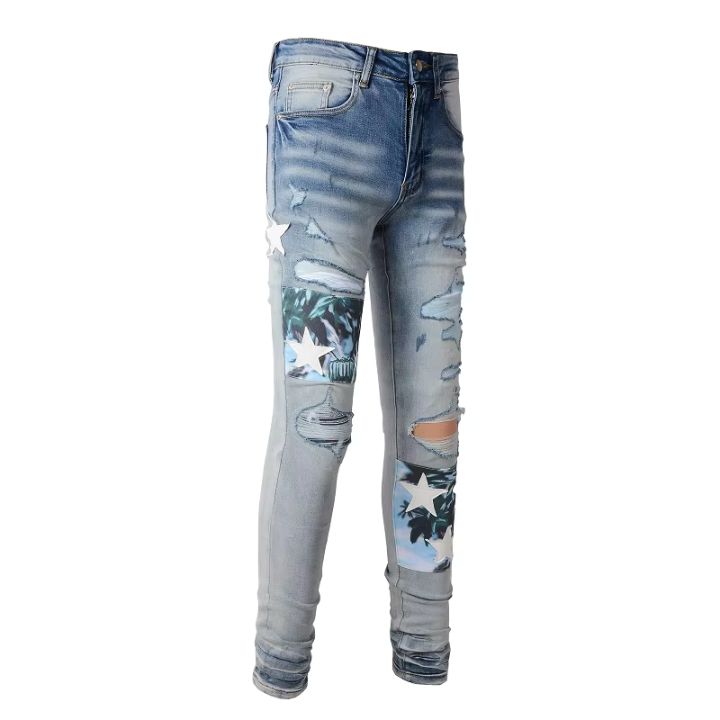 Premium Blue Distressed Skinny Ripped Jeans