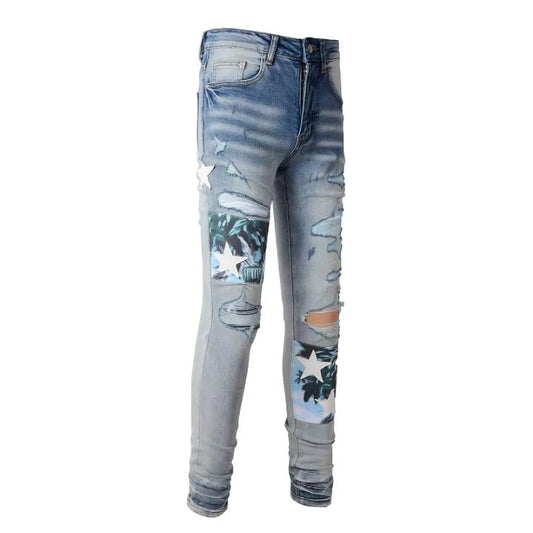 Premium Blue Distressed Skinny Ripped Jeans
