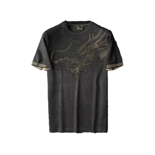 Men's Luxury Lion Print Rhinestone T-Shirt – High-End Soft Stretch Short Sleeve