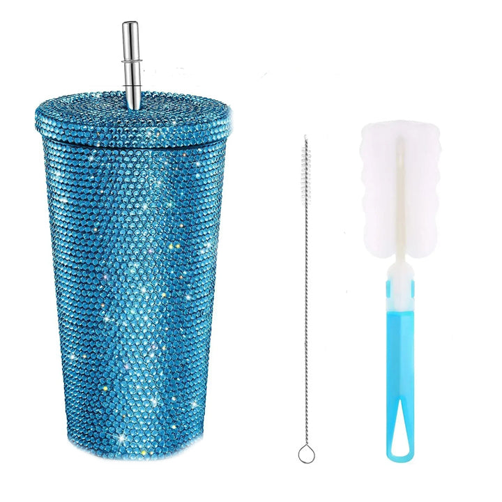 Rhinestone Coffee Tumbler with Straw