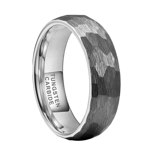 4/6/8mm Silver Tungsten Carbide Ring with Hammered Finish