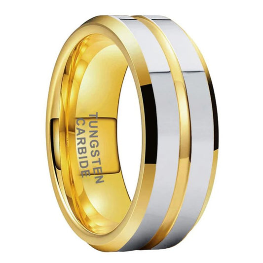 6mm/8mm Dual-Tone Gold & Silver Tungsten Carbide Ring