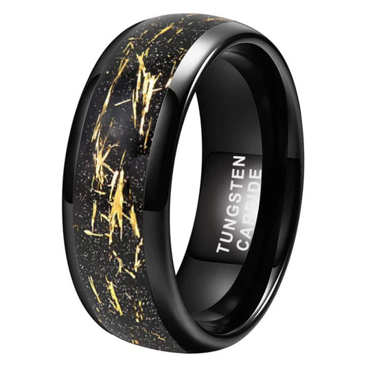 Men's 8mm Tungsten Carbide Ring with Black & Gold Foil Inlay