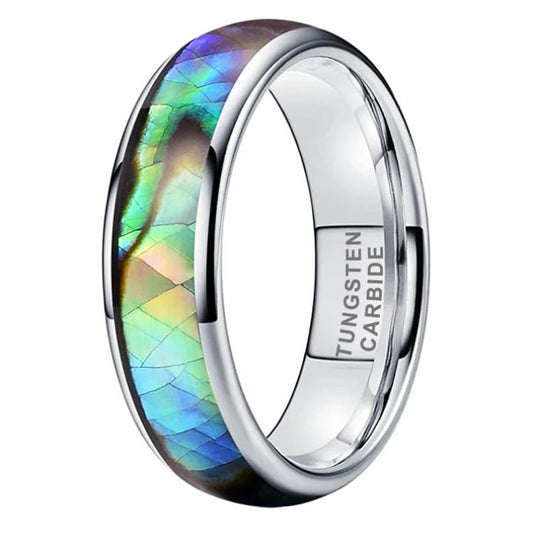 4/6/8mm Silver Tungsten Carbide Ring with Abalone Shell Inlay