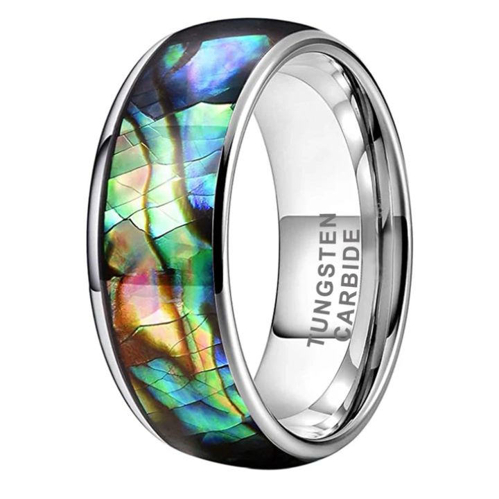 4/6/8mm Silver Tungsten Carbide Ring with Abalone Shell Inlay