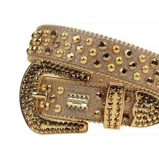 Gold Strap With Gold Crystal Studded Rhinestone Belt