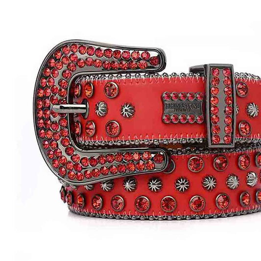 Red Strap With Red Rhinestone Hip Hop BB Belt