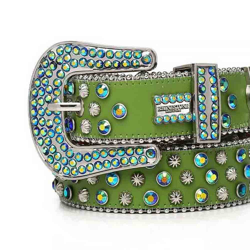 Green Strap With Multi Rhinestone BB Belt