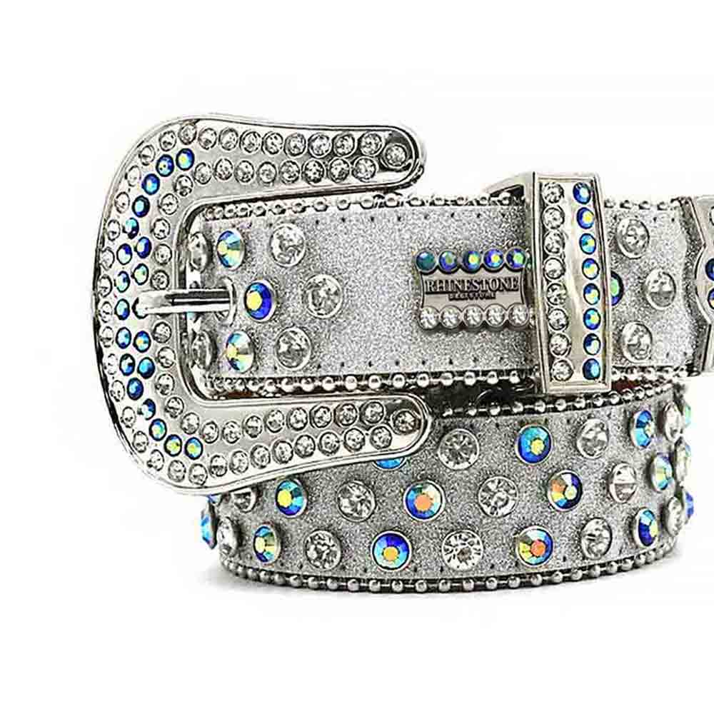 Grey Strap With Multi Crystal Stones BB Belt