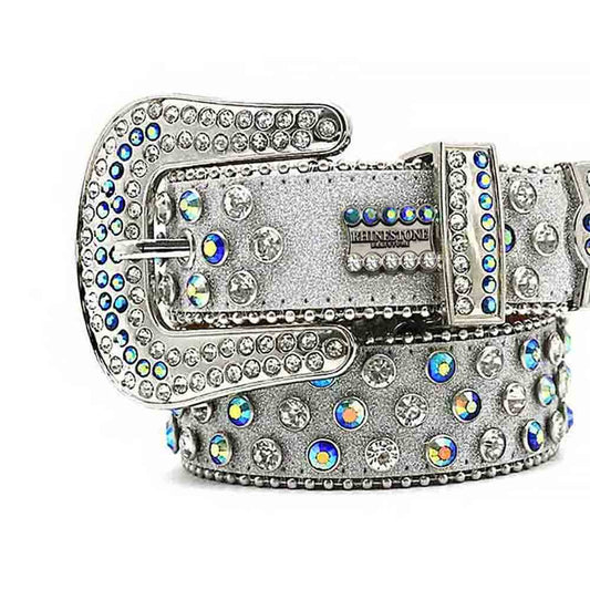 Grey Strap With Multi Crystal Stones BB Belt
